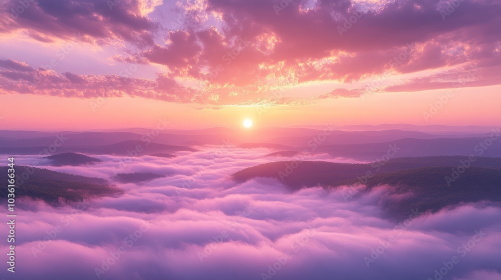 A vibrant sunset over a sea of clouds, casting a warm glow over the landscape. A vibrant sunset over a sea of clouds, casting a warm glow over the landscape.