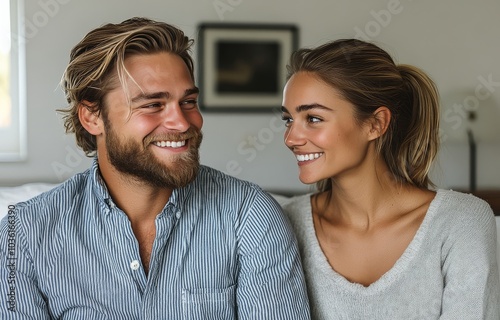 A couple sharing a joyful moment indoors, enjoying each others company in a c...