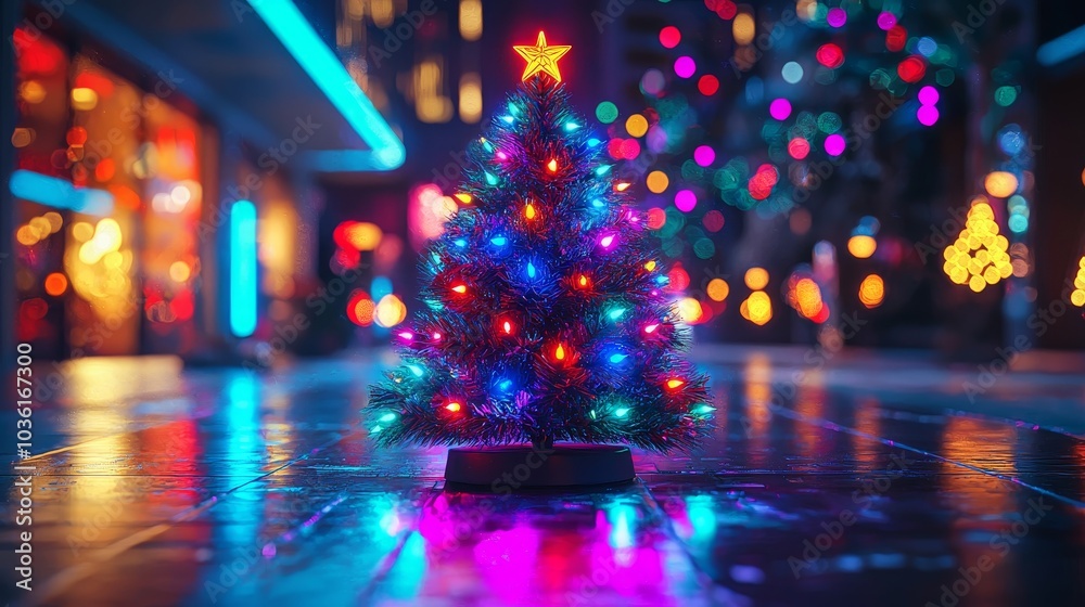 A Vibrant Christmas Scene Illuminated Tree and Colorful Lights Reflecting Festive Spirit in a Beautiful Setting A Vibrant Christmas Scene Illuminated Tree and Colorful Lights Reflecting Festive Spirit in a Beautiful Setting