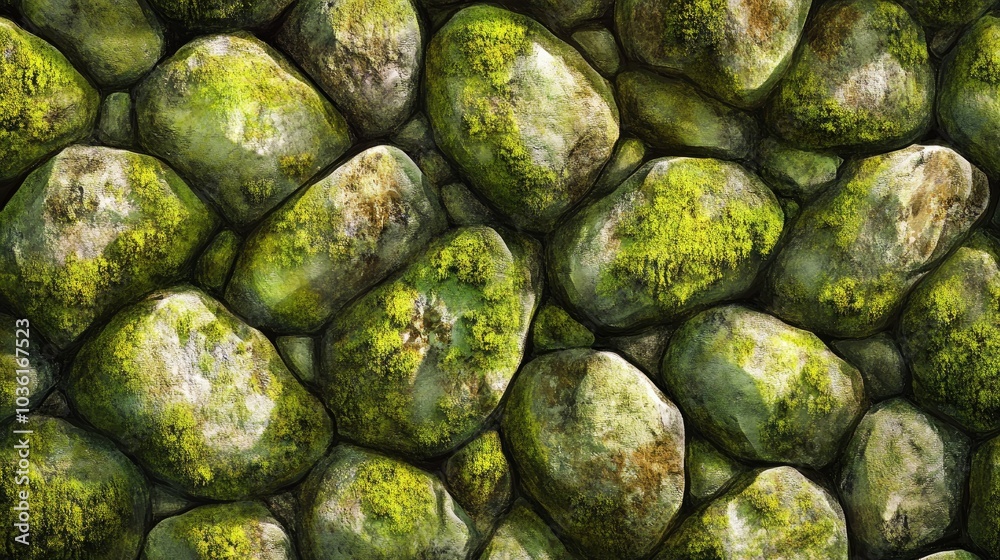 Moss-covered stones form a smooth pattern. Moss-covered stones form a smooth pattern.