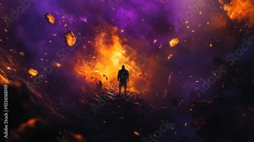 Man Standing in the Aftermath of a Cosmic Fire