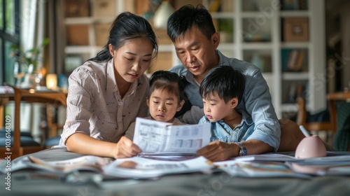 Family in Asia dealing with the rising cost of living, with bills and debt piling up