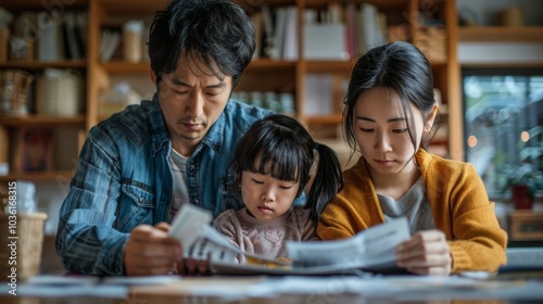 Family in Asia dealing with the rising cost of living, with bills and debt piling up