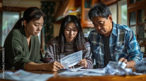 Family in Asia dealing with the rising cost of living, with bills and debt piling up