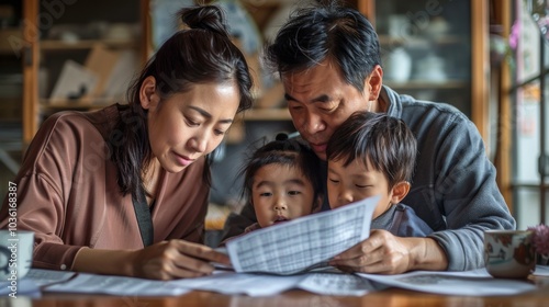 Family in Asia dealing with the rising cost of living, with bills and debt piling up