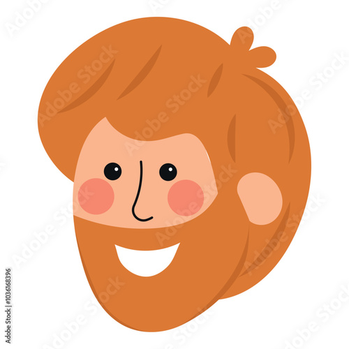 Bearded man with red hair smiling, close-up face, Vector