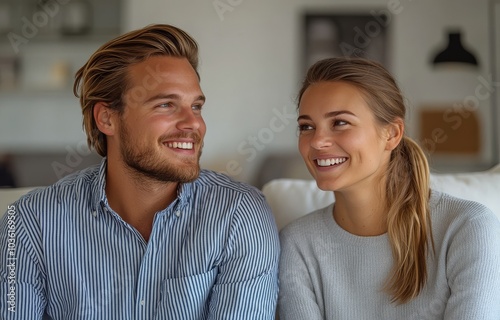 A couple sharing a joyful moment indoors, enjoying each others company in a c...