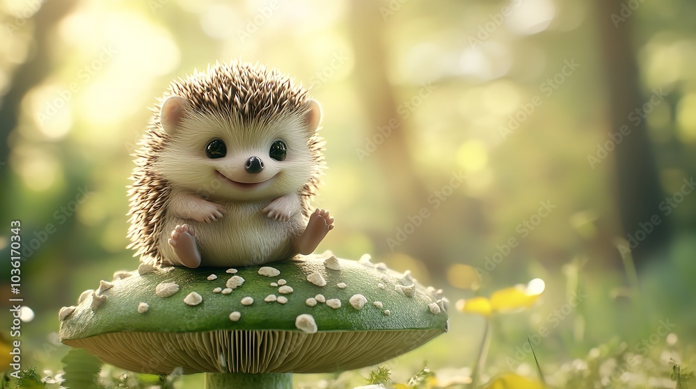 3D Cute Baby Hedgehog Sitting on a Pastel Colored Green Surface 3D Cute Baby Hedgehog Sitting on a Pastel Colored Green Surface