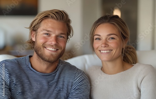 A couple sharing a joyful moment indoors, enjoying each others company in a c...