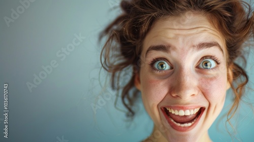 Closeup portrait of a happy young woman smiling and looking at camera photo