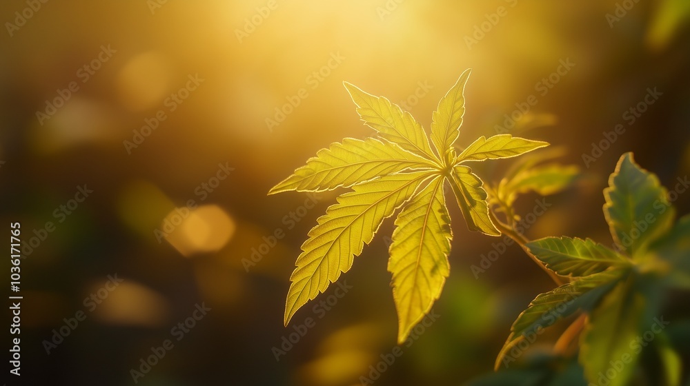 Leaf of a cannabis plant glowing under the sunlight, symbolizing growth and change in legislation Leaf of a cannabis plant glowing under the sunlight, symbolizing growth and change in legislation