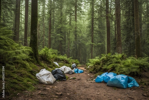 View of Trash in Forest