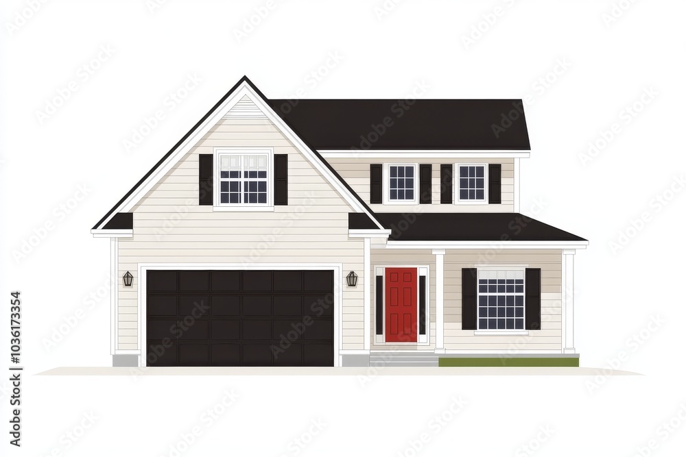 Vector illustration of a modern two story house with a garage symbolizing suburban residential living with clean lines and a minimalist design in a digital flat art style Vector illustration of a modern two story house with a garage symbolizing suburban residential living with clean lines and a minimalist design in a digital flat art style