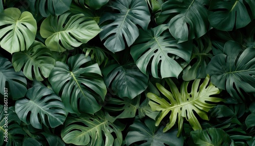 Lush green tropical leaves creating a vibrant natural backdrop for relaxation