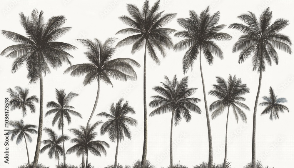 Silhouetted palm trees against a soft background during sunset Silhouetted palm trees against a soft background during sunset