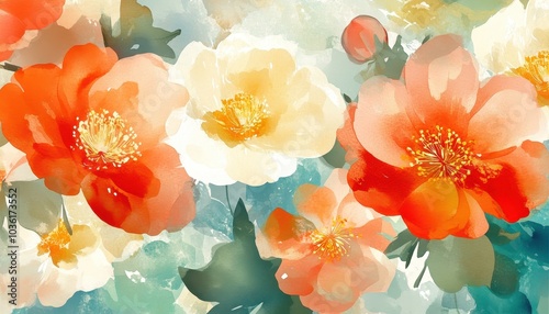 Colorful spring flowers in a vibrant watercolor painting capturing their beauty photo