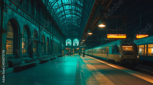 The central train station in Zurich, Switzerland. You're looking at the platform. photo