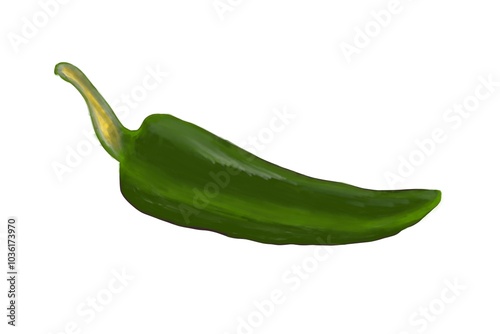 This is a digital painting of a green chili pepper, isolated on a white background. Jalepeno Flat Design Vegetable Icon. Green Chili Pepper Illustration