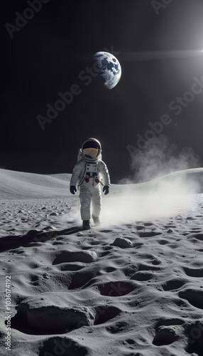 Stunning lunar astronaut exploring the Moon's surface, with Earth visible in the background. Perfect for space education, science fiction projects, and travel inspiration