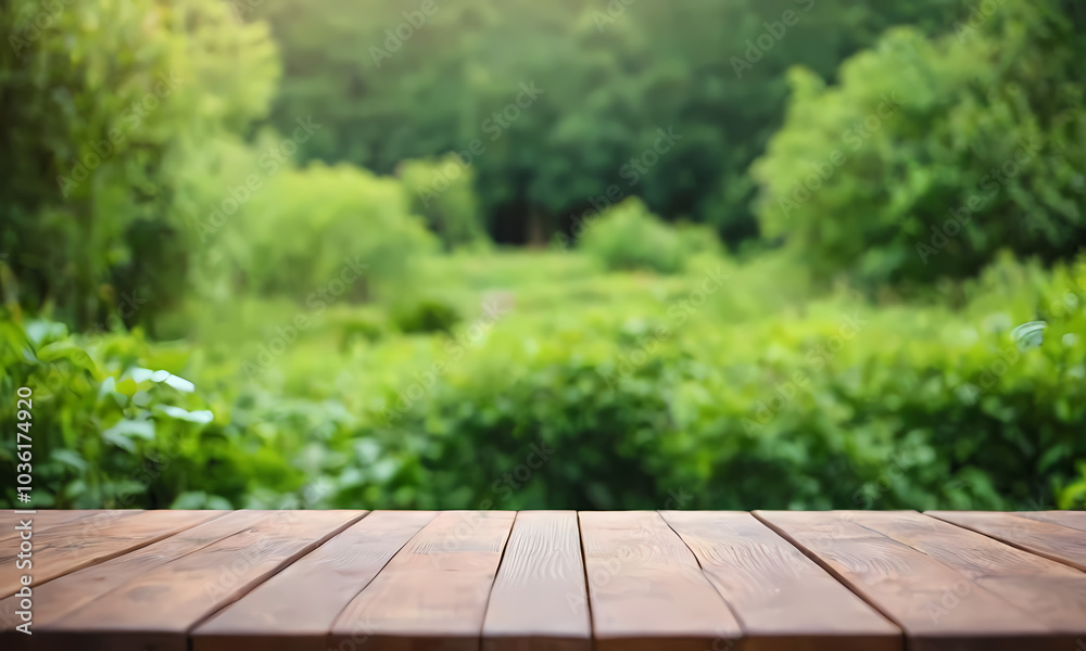 portrait of wooden table in garden Generated AI portrait of wooden table in garden Generated AI