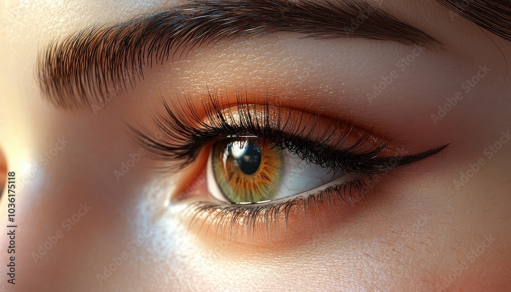Obraz premium Captivating close-up of a human eye with rich colors and striking details at sunrise