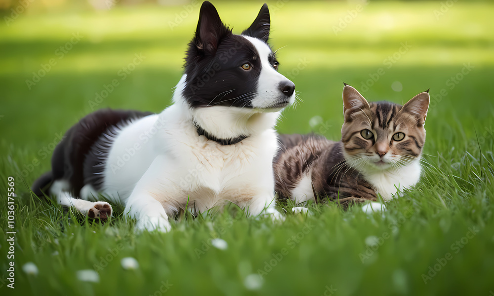 black and white dog with a cat Generated AI black and white dog with a cat Generated AI