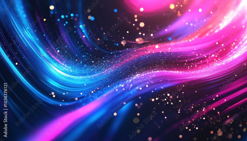 Obraz premium Colorful abstract waves of light and sparkles in a dynamic digital landscape