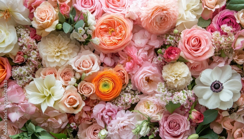 Vibrant floral arrangement showcasing diverse blooms in shades of pink and white Vibrant floral arrangement showcasing diverse blooms in shades of pink and white