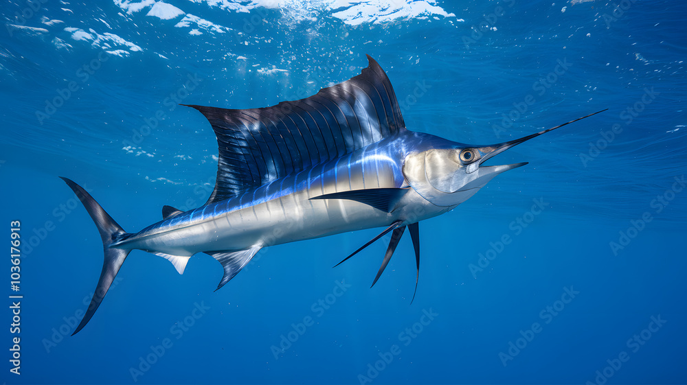 Naklejka premium Sailfish swimming in clear ocean water.