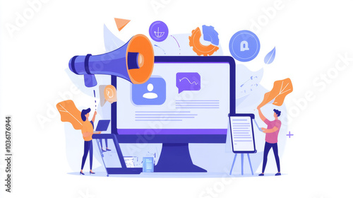 This design uses a simple, flat style to promote marketing automation. It includes digital marketing tools and templates for websites and banners.