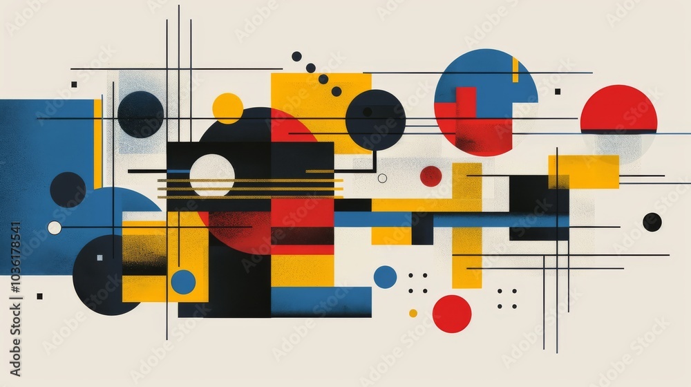 Abstract geometric Bauhaus poster with circles, squares, and triangles. Primary colors and clean lines. Minimalist design. Vector art Abstract geometric Bauhaus poster with circles, squares, and triangles. Primary colors and clean lines. Minimalist design. Vector art