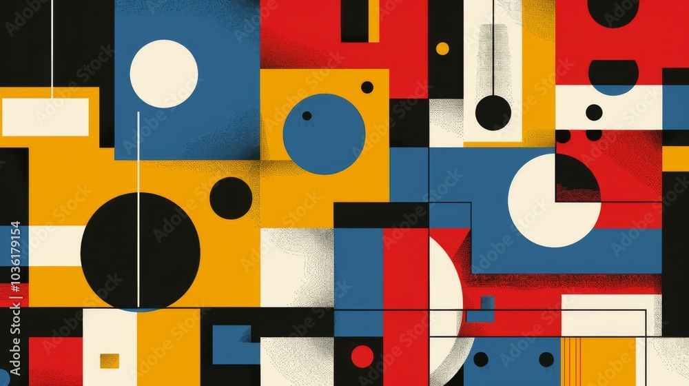 Abstract geometric Bauhaus poster with circles, squares, and triangles. Primary colors and clean lines. Minimalist design. Vector art Abstract geometric Bauhaus poster with circles, squares, and triangles. Primary colors and clean lines. Minimalist design. Vector art