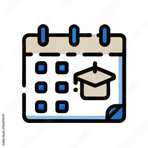 Class schedule icon with a graduation cap on a light blue calendar background for academic purposes