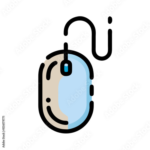 Computer mouse icon with a light blue design on a white background for technology purposes