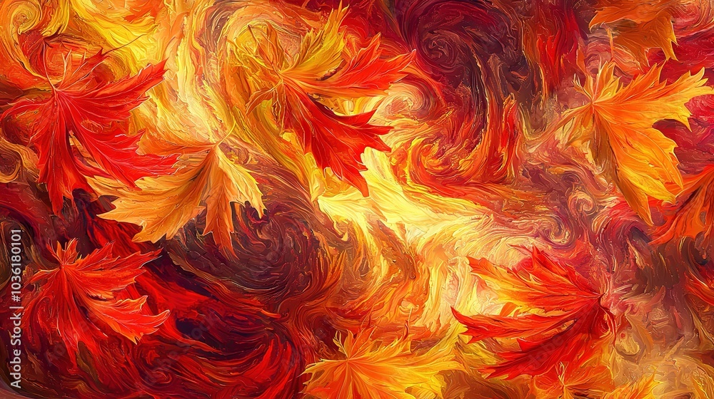 A painting of vibrant fall foli A painting of vibrant fall foli