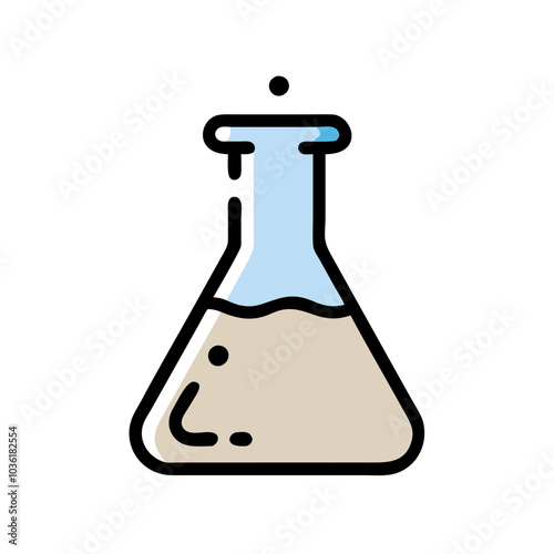 Science flask icon in blue and beige colors for laboratory and chemistry experiments