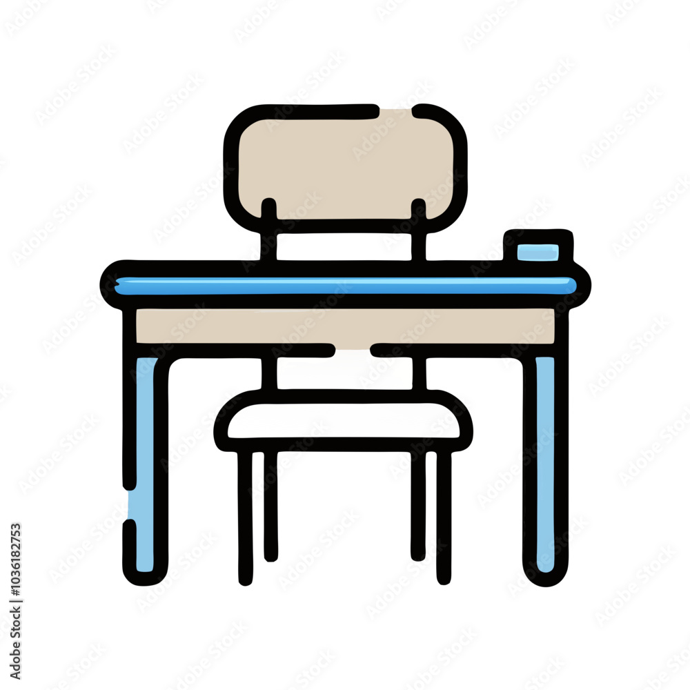 School desk icon in blue and beige colors for educational environments and classrooms School desk icon in blue and beige colors for educational environments and classrooms