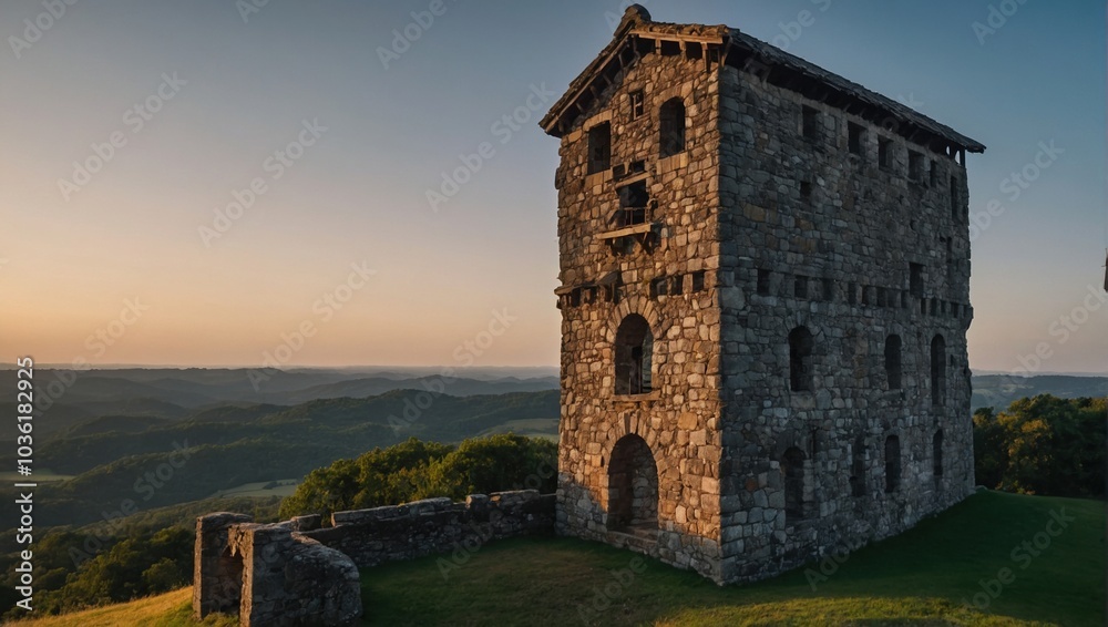 An enchanting archer tower offers stunning views of the valley An enchanting archer tower offers stunning views of the valley