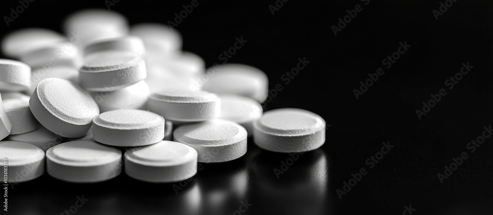 Pills Tabs Closeup Macro Black Background Pills Tabs Closeup Macro Black Background