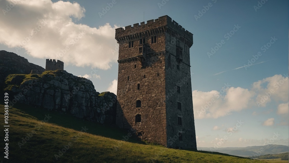 An impressive archer tower against the blue sky captivates hearts and minds of passersby An impressive archer tower against the blue sky captivates hearts and minds of passersby