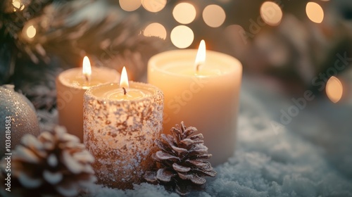 Candles for winter ambiance Festive celebration or chilly season theme with ample copy space