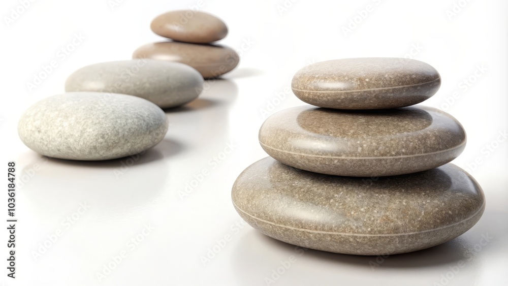 Two stacks of perfectly balanced smooth grey pebbles creating a sense of peace and tranquility