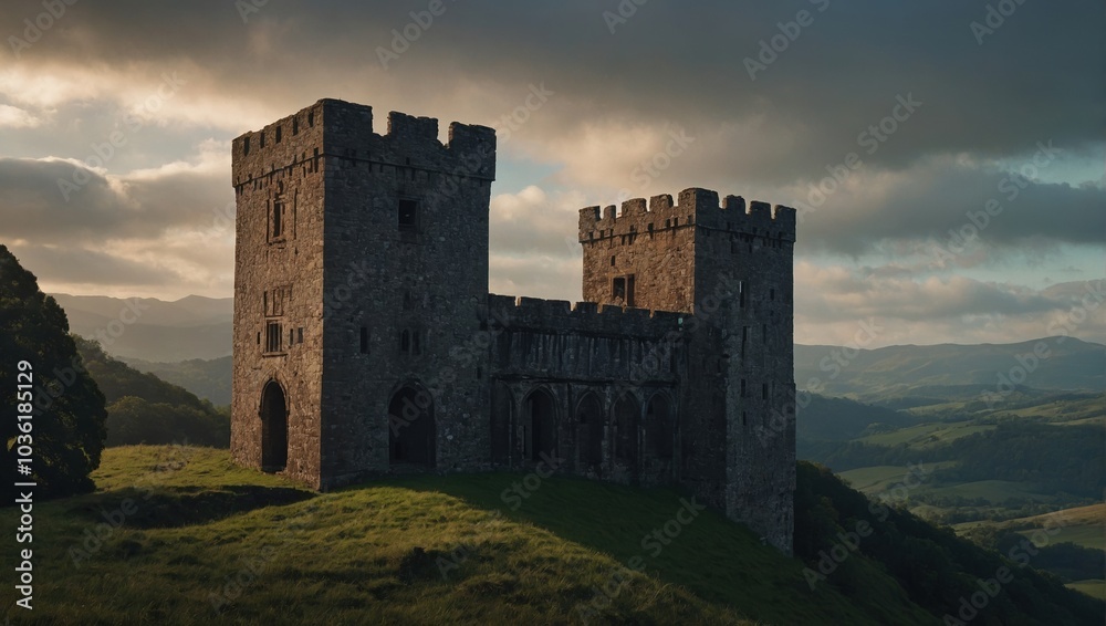 An impressive archer tower amidst the rolling hills An impressive archer tower amidst the rolling hills