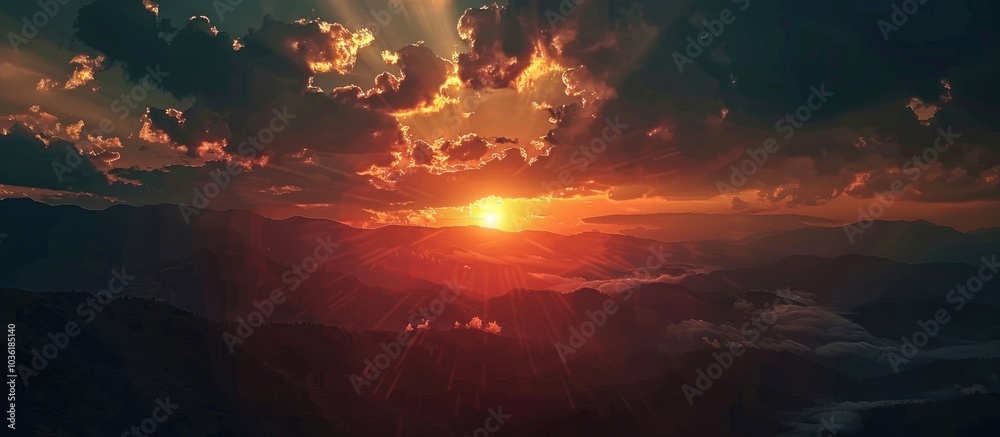 Fototapeta premium Sunset And Clouds Over Mountains