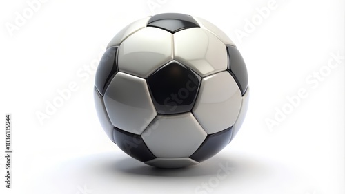 Classic soccer ball is casting a shadow on a white background