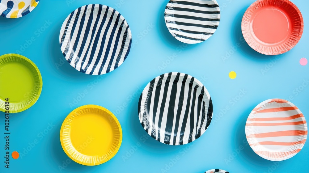 Fototapeta premium Vibrant party plates on a blue backdrop