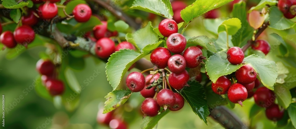 Red Hawthorn Berries On The Branches Of A Tree Red Hawthorn Berries On The Branches Of A Tree