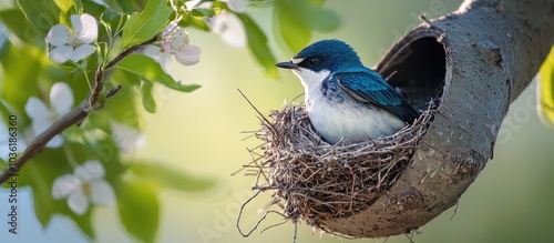 Tree Swallow Tachycineta Bicolor Nesting In Spring photo