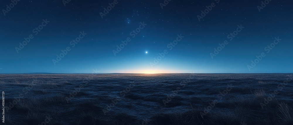 Serene Nightscape Over an Open Field, Expansive dark sky, solitary star, tranquil atmosphere, vast emptiness, peaceful solitude