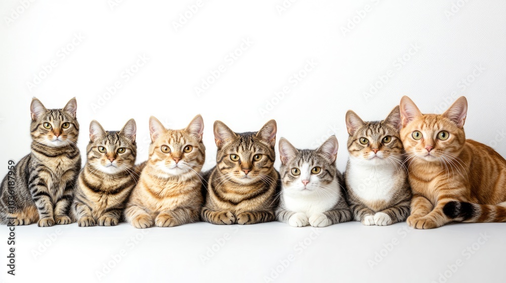 Fototapeta premium Purebred cats on a white background showcasing training education and discipline Pet portrait